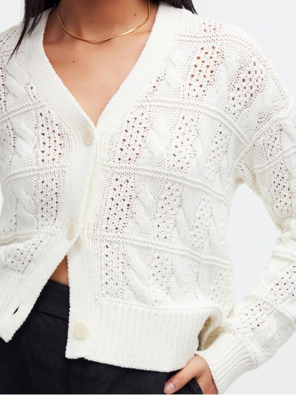 Madewell Open Cable-Stitch Cardigan Sweater Ivory XS